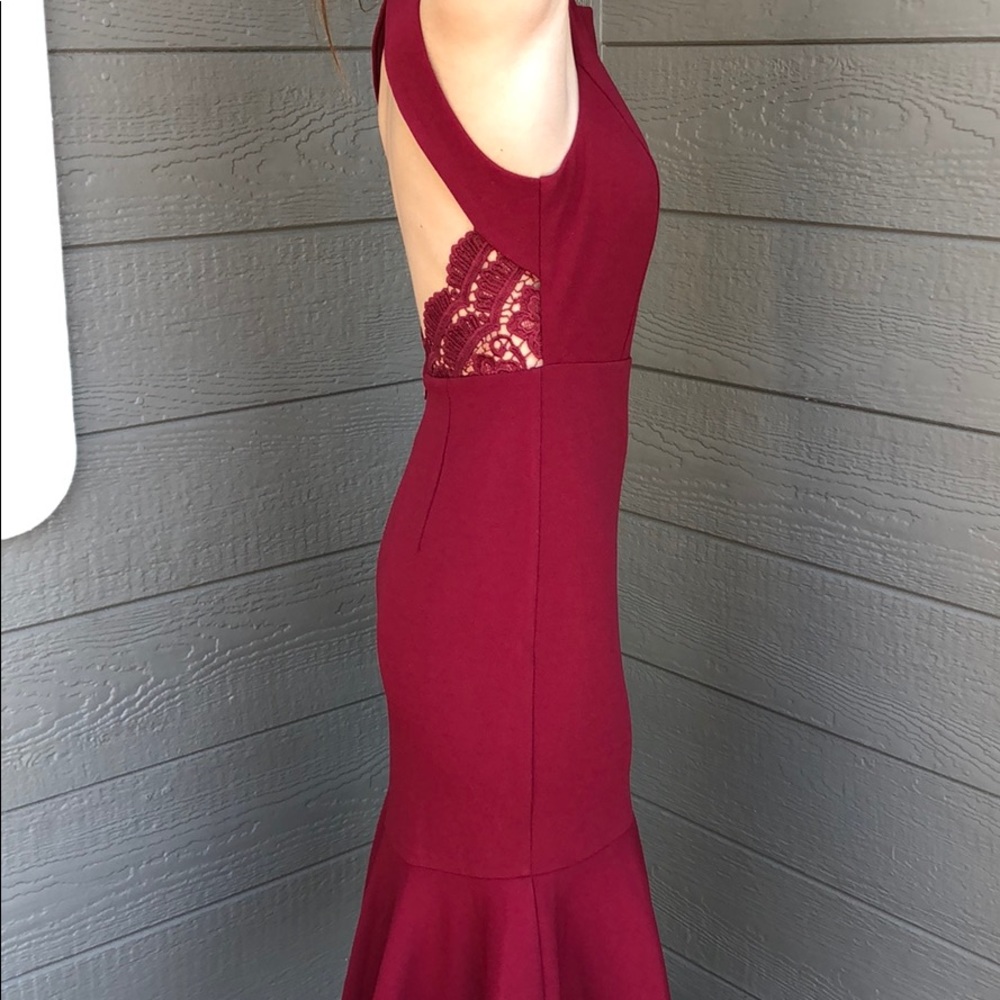 Aakaa Burgundy Flutter Midi Dress
